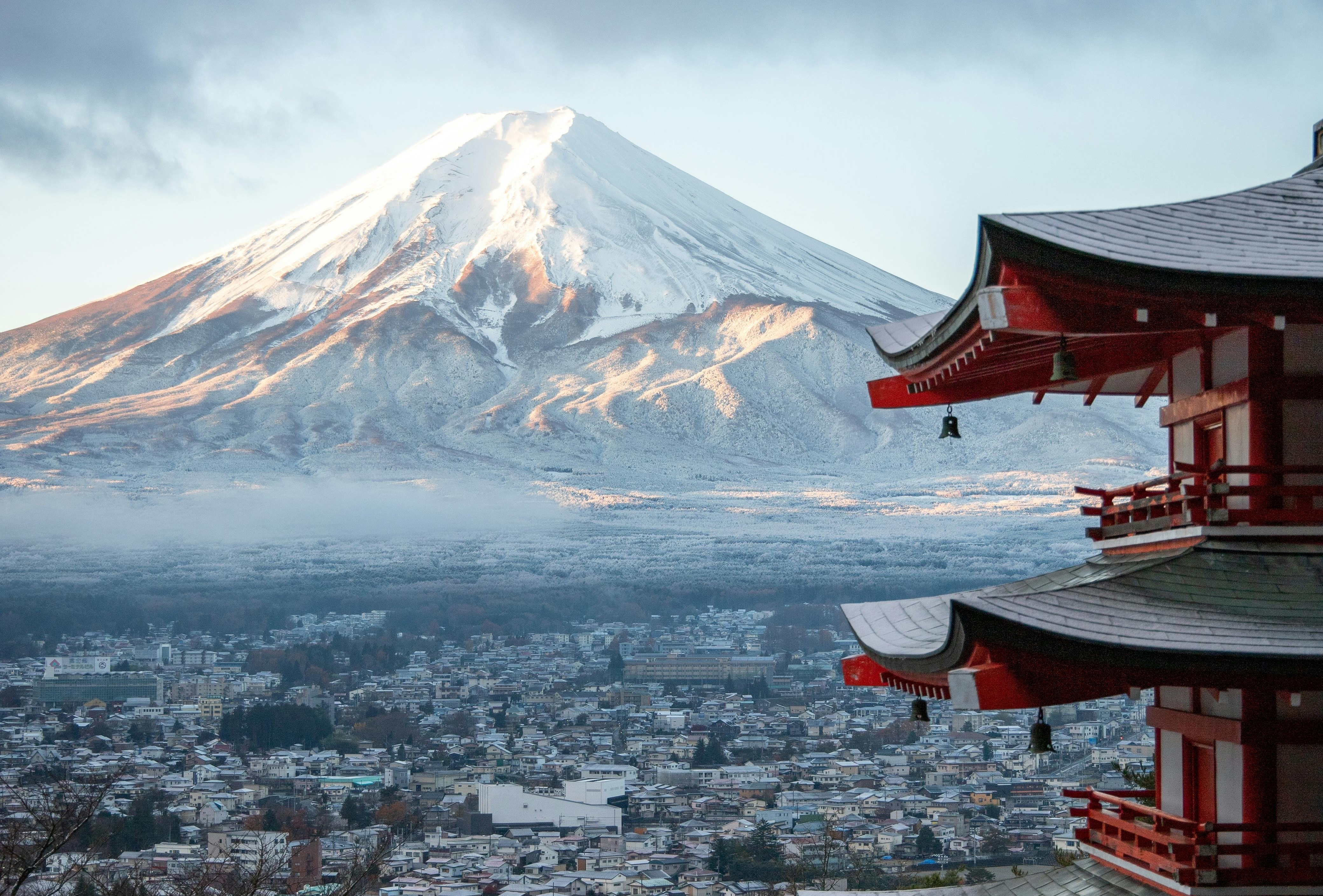 Japanese pagoda and Mount Fuji